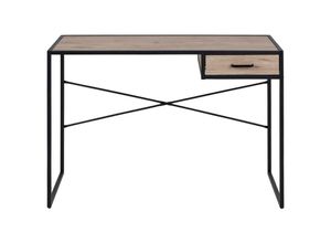 5903025469720 - Selsey - seaford - Schreibtisch in Schwarz   Holzoptik mit Schublade und Metallgestell 110 cm breit