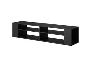 5903025536408 - Selsey - weri - TV-Board   tv - Hängeboard mit 4 offenen Fächern minimalistisch 140 cm breit (Schwarz)