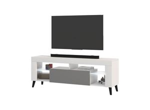 5903025553467 - Selsey - HugoB – TV-Lowboard modernes TV-Sideboard mit Füßen und Glaseinlegeböden 140 cm (Weiß Matt   Grau Glanz mit led)