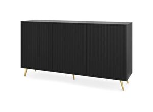 5903025593883 - Selsey - Bello - Sideboard mit Lamellenfronten - 154 cm - Schwarz mit goldenen Beinen