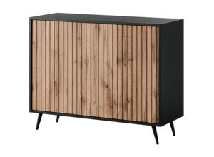 5903025595672 - Selsey Bello - Sideboard mit Lamellenfronten - 104 cm - Schwarz   Wotaneiche