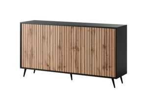 5903025595719 - Selsey - Bello - Sideboard mit Lamellenfronten - 154 cm - Schwarz   Wotaneiche