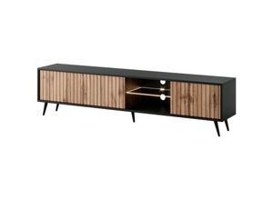 5903025596525 - Selsey - Bello - TV-Schrank mit Lamellenfronten - 175 cm - Schwarz   Wotan-Eiche mit led