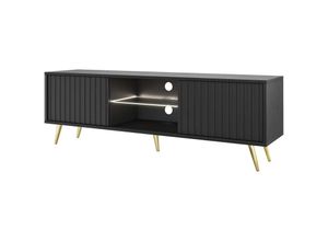 5903025596532 - Selsey Bello - TV-Schrank mit Lamellenfronten - 135 cm - Schwarz mit goldenen Beinen