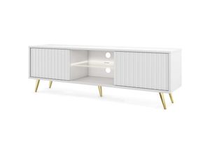 5903025596556 - Selsey - Bello - TV-Schrank mit Lamellenfronten - 135 cm - weiß mit goldenen Beinen