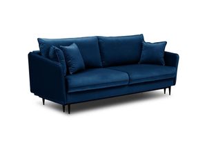 5903025685175 - 3-Sitzer Schlafsofa Schlafcouch Volio Bettkasten dunkelblau hydrophober Samt mit schwarzen Beinen - Selsey