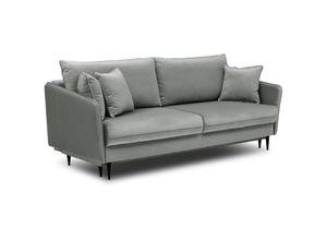 5903025685182 - 3-Sitzer Schlafsofa Schlafcouch Volio Bettkasten grau hydrophober Samt mit schwarzen Beinen - Selsey