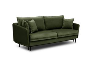 5903025685199 - 3-Sitzer Schlafsofa Schlafcouch Volio Bettkasten olivgrün hydrophober Samt mit schwarzen Beinen - Selsey