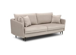 5903025686455 - 3-Sitzer Schlafsofa Schlafcouch Volio Bettkasten beige hydrophober Samt mit schwarzen Beinen - Selsey