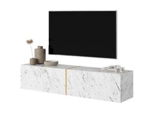 5903025686790 - Selsey - Bisira TV-Schrank Weiß in Egger-Marmor-Optik mit goldfarbenem Einsatz 140 cm