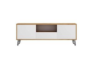 5903025725598 - Selsey - ploystea - TV-Schrank mit offenem Fach und 3 geschlossenen Fächern modern 137 cm breit (Wotan Eiche   Weiß ohne led)