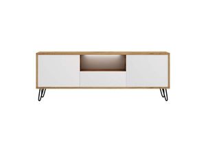 5903025725611 - Selsey - ploystea - TV-Schrank mit offenem Fach und 3 geschlossenen Fächern modern 137 cm breit (Wotan Eiche   Weiß mit led)