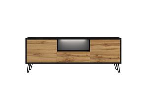 5903025725628 - Selsey - ploystea - TV-Schrank mit offenem Fach und 3 geschlossenen Fächern modern 137 cm breit (Schwarz   Wotan Eiche mit led)