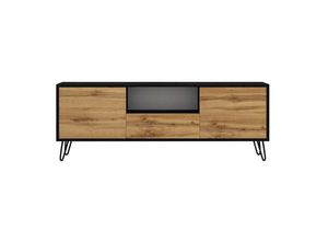 5903025725635 - Selsey PLOYSTEA - TV-Schrank mit offenem Fach und 3 geschlossenen Fächern modern 137 cm breit (Schwarz   Wotan Eiche ohne LED)