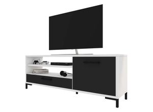 5903025813271 - Cascate - TV-Lowboard - TV-Schrank mit offenen Fächern und Türen stehend 139 cm breit (Weiß   Schwarz) - Selsey