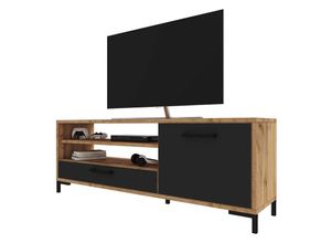 5903025813318 - Selsey CASCATE - TV-Lowboard - TV-Schrank mit offenen Fächern und Türen stehend 139 cm breit (Lancaster Eiche   Schwarz)