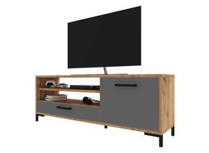 5903025813325 - Selsey - cascate - TV-Lowboard - TV-Schrank mit offenen Fächern und Türen stehend 139 cm breit (Lancaster Eiche   Grau)