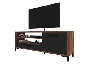 5903025813332 - Selsey CASCATE - TV-Lowboard - TV-Schrank mit offenen Fächern und Türen stehend 139 cm breit (Nussbaum   Schwarz)