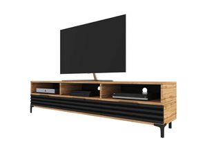 5903025820279 - Rikke 3D - TV-Lowboard - TV-Schrank mit 3D-Fronten in Matt stehend 160 cm breit (Wotan Eiche   Schwarz ohne led) - Selsey