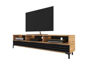 5903025820323 - Rikke 3D - TV-Lowboard - TV-Schrank mit 3D-Fronten in Matt stehend 160 cm breit (Wotan Eiche   Schwarz mit led) - Selsey