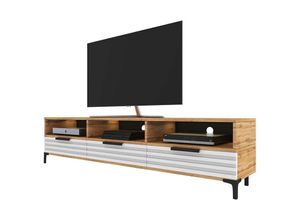 5903025820347 - Rikke 3D - TV-Lowboard - TV-Schrank mit 3D-Fronten in Matt stehend 160 cm breit (Wotan Eiche   Weiß mit led) - Selsey