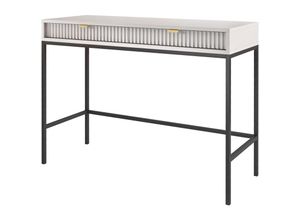 5903025881058 - Selsey - vellore - Schminktisch Schreibtisch mit Schubladen Grau mit geriffelten Fronten und schwarzen Metallbeinen 104 cm breit