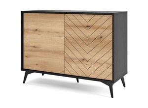 5903025885353 - Selsey - boulia - Sideboard 2-türig Schwarz mit Fischgrätfronten in Eiche 104 cm