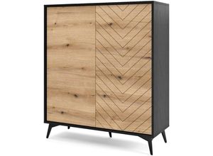 5903025885377 - Selsey - boulia - Highboard 2-türig Schwarz mit Fischgrätfronten in Eiche 104 cm