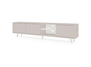 5903025898186 - Selsey - bello - TV-Element mit Lamellenfronten Graubeige Taupe mit goldenen Beinen 175 cm