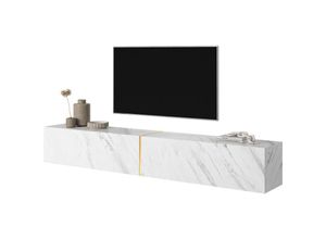 5903025898605 - Selsey - Bisira TV-Schrank Weiß in Marmor-Optik mit goldfarbenem Einsatz 200 cm