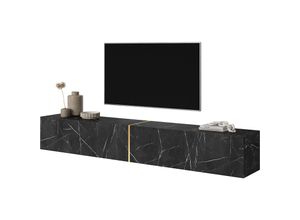 5903025898629 - Selsey - Bisira TV-Schrank Schwarz in Marmor-Optik mit goldfarbenem Einsatz 200 cm