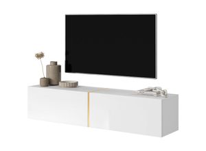 5903025898636 - Selsey - bisira - TV-Lowboard TV-Möbel hängend - 140 cm (Weiß mit goldenem Einsatz)