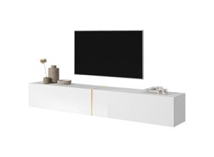 5903025898643 - Selsey - bisira - TV-Lowboard TV-Möbel hängend - 200 cm (Weiß mit goldenem Einsatz)