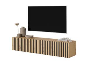 5903025898698 - Selsey - TV-Schrank Telire - 140 cm - Artisan Oak mit Lamellenfront und schwarzen Einsätzen