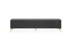 5903025957654 - Selsey - lammelo - TV-Schrank mit Lamellenfronten - 175 cm - Schwarz mit goldenen Beinen