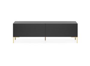 5903025957661 - Selsey - lammelo - TV-Schrank mit Lamellenfronten - 140 cm - Schwarz mit goldenen Beinen