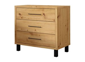 5903025965277 - Selsey - azelle - Sideboard   moderne Kommode auf Beinen mit 3 Schubladen 699x70x40 cm (Artisan Eiche)