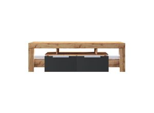 5903025974118 - Selsey VERGON - Fernsehschrank   modernes TV-Board mit 5 offenen Fächern und 2 Schränken 180 cm breit (Holzoptik Lancaster Eiche   Schwarz Hochglanz