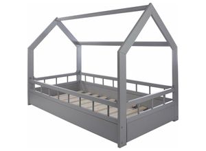 5903163120033 - Viking Choice - Holzbett - Hausbett - Hausbett - Kinderbett - 160x80 - grau - mit Barriere