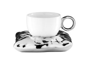 5903181014833 - Northix - Tasse mit kissenförmiger Untertasse - Weiß