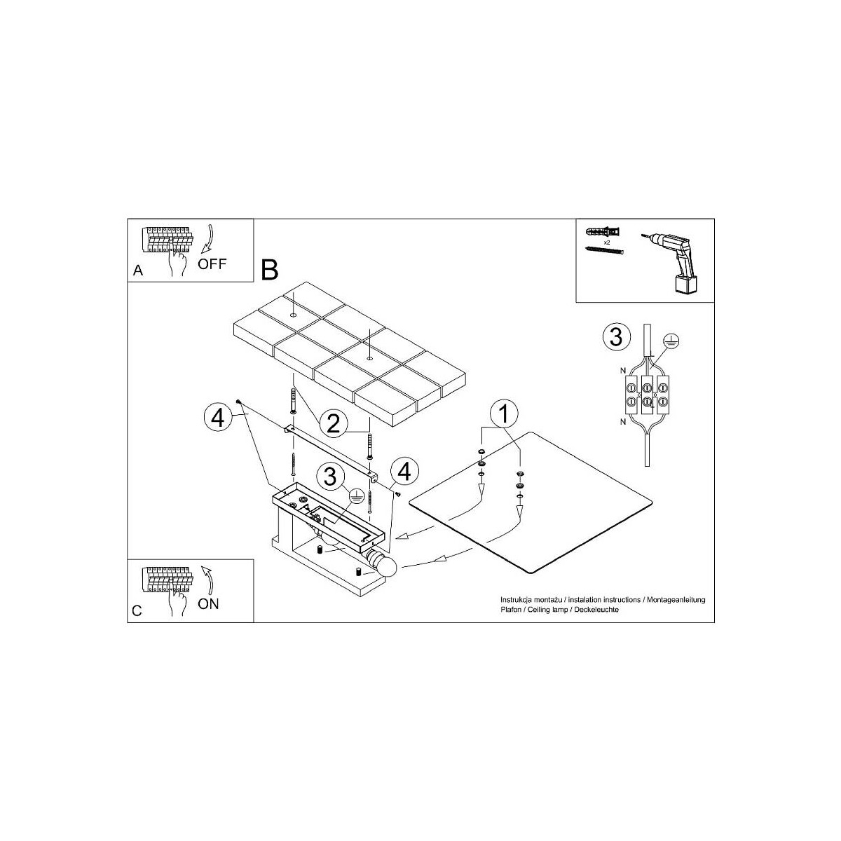 5903282726444 - Sollux - Deckenleuchte Lappo 2xE27 Neutralweiß 40cm