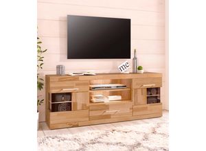 5903686820571 - Lowboard WOLTRA Ribe Sideboards Gr B H T 140 cm x 55 cm x 35 cm Holzwerkstoff Kernbuchefarben (Korpus)  Massivholz Kernbuche (Front) beige (kernbuche teilmassiv) Lowboards Breite 140 cm mit 1 Schubkasten und 2 Glastüren