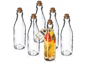 5903699424193 - Universale Flasche mit Korken 6er Set transparente Glasflasche mit Korkstopfen Öl-Karaffe - Kadax