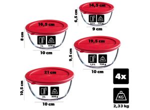 5903699496749 - Kadax - 4-er Set Glasschüssel mit Deckel Transparente Glasbehälter