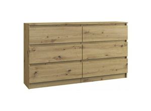 5903760902285 - Roe Furniture - Kommode mit 6 Schubladen Sideboard artisan Anrichte holz 140cm