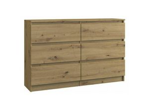 5903760902360 - Roe Furniture - Kommode mit 6 Schubladen Sideboard artisan Anrichte holz 120cm