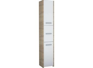 5903760903251 - Roe Furniture - Badezimmerschrank Badschrank 3 Türen Hochschrank Badmöbel Schrank Sonoma weiß 30