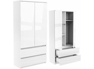 5903760903428 - Roe Furniture - Kleiderschrank Mehrzweckschrank 180cm 2 Türen SchubladenHochschrank Hochglanz