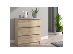 5903760905651 - Roe Furniture - Kommode mit 3 Schubladen Sideboard weiß Anrichte holz Sonoma (en)