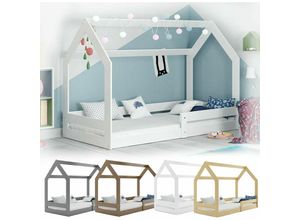 5903760911362 - Kinderbett mit Rausfallschutz Hausbett Haus Holz Bettenkauf 160x80cm grau (en)